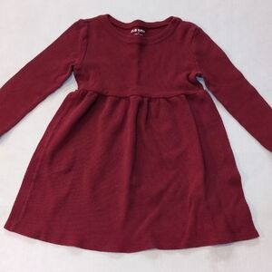Girls Burgundy Long Sleeve Waffle Knit Material Dress Festive Holiday Casual 5T
